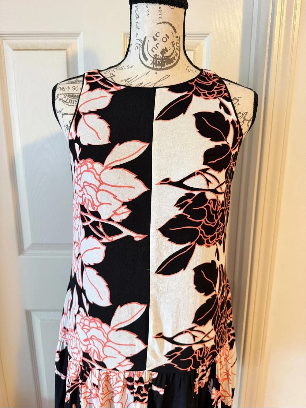Anthropologie Black and Pink Floral Panel Mini Dress